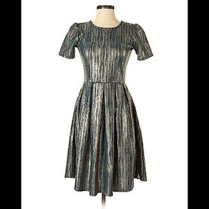 LulaRoe green and gold dress M